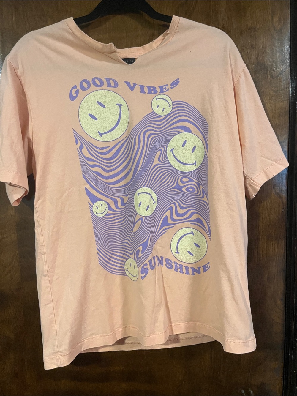 Oversized Peach Graphic Tee with Purple & Yellow Prints